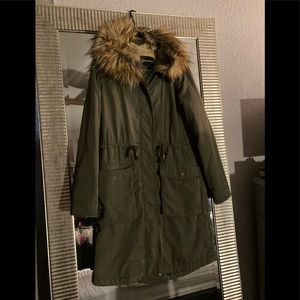 Shiny Cargo long w/drop back cozy puffer